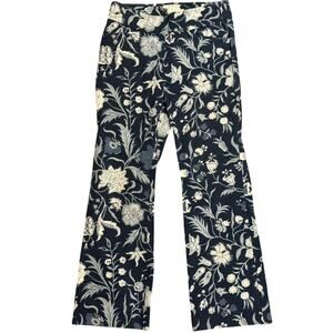 Spartina 449 Maren Kick Flare Pants Navy Blue White Floral Vine Pull On Size S